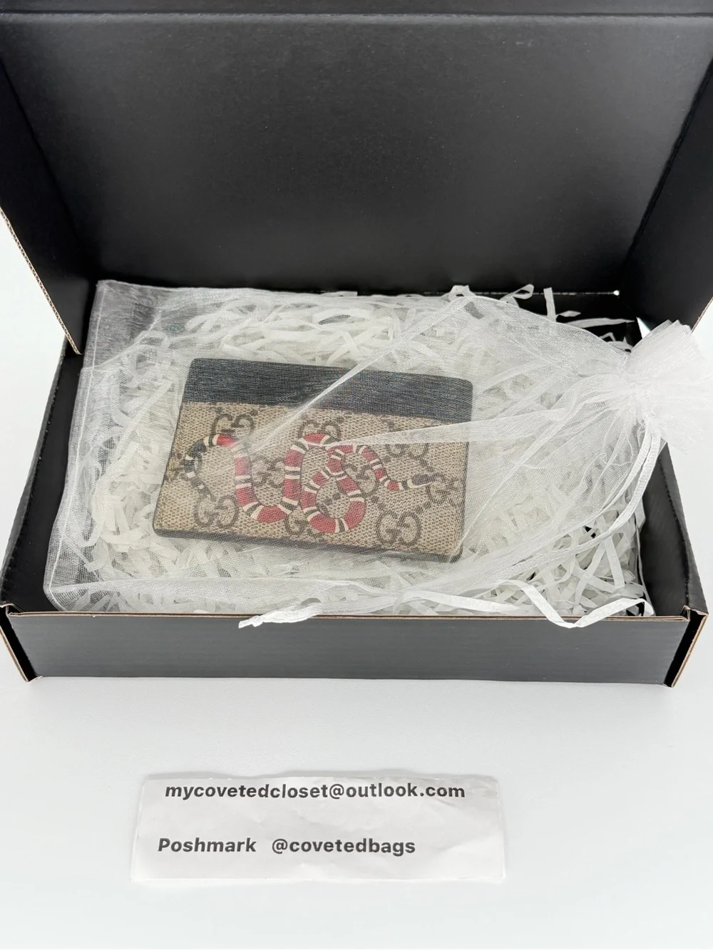 Gucci Snake GG Supreme Canvas Card Case Like New w/Entrupy COA